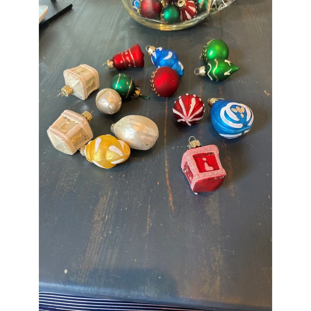 Vintage Miniature Glass Christmas Ornaments Lot 30pc Mixed Shapes Glitter MCM